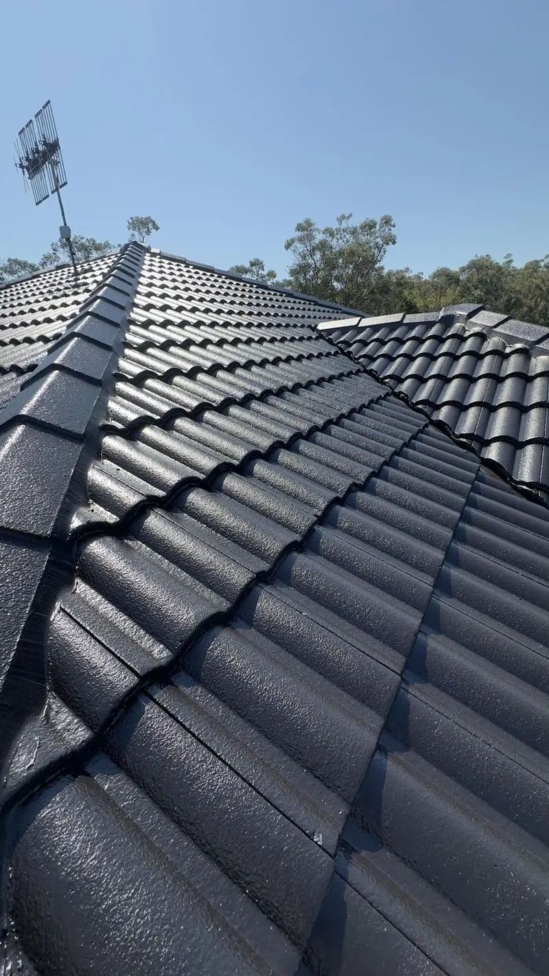 Tiled roof after a respray