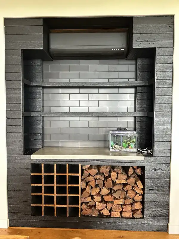 Black-stained timber feature niche
