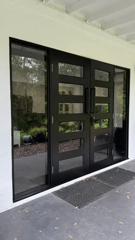 Black timber and glass entry doors